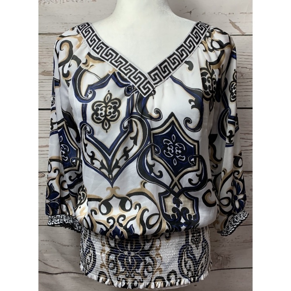 WHBM V-Neck Paisley Print Blouse Small